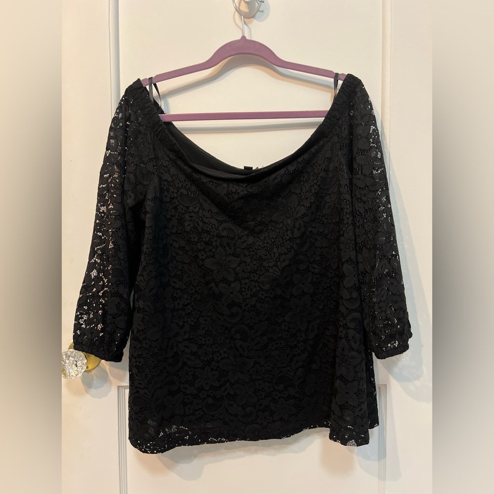 Ann Taylor Black Lace Off Shoulder Blouse Size Large